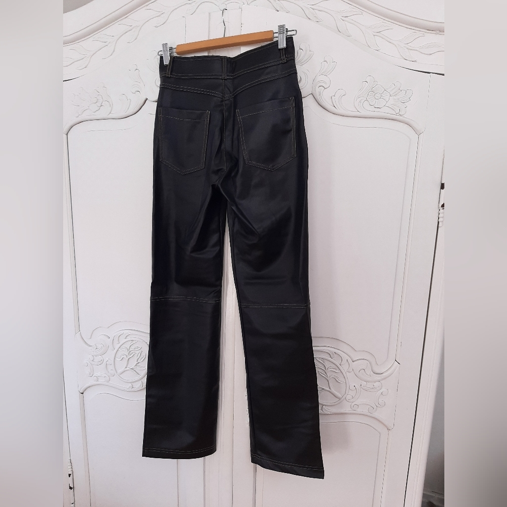 Zara Black Straight Leg Faux Leather Pants USA XS